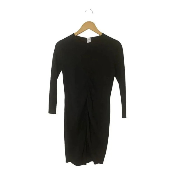 Re/Done Ruched Long Sleeve Black Dress - Picture 1 of 5